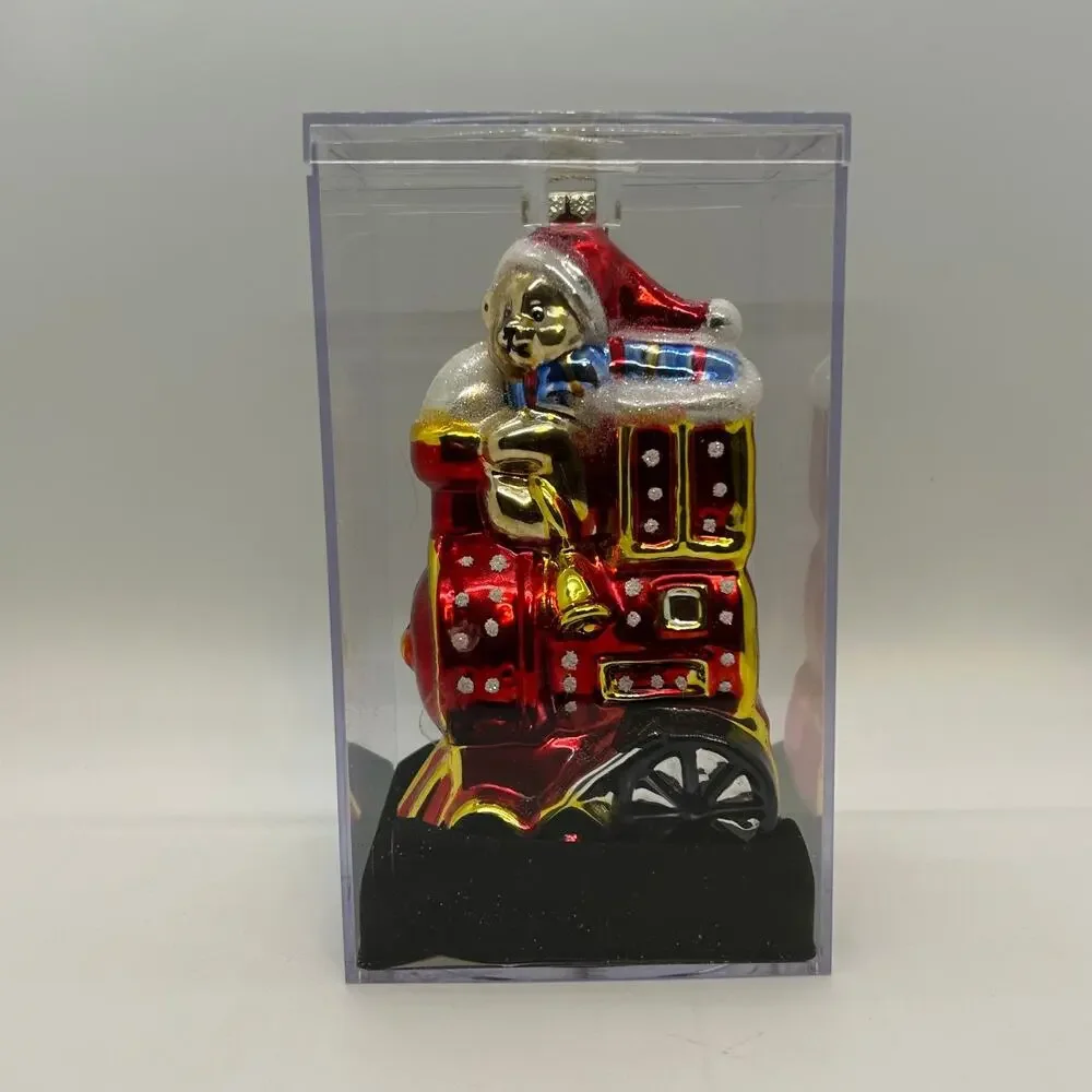 Glass Ornament Bear Train Far East Brokers 5.5
